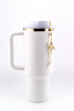 Floral Pearl Tumbler Straw Charm with Gold Accents