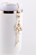 Floral Pearl Tumbler Straw Charm with Gold Accents
