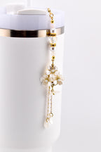 Floral Pearl Tumbler Straw Charm with Gold Accents