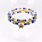 Blue and Gold Butterfly Charm Bracelet Stack - Set of 3 Beaded Bracelets