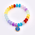 Rainbow Rondelle Beaded Bracelet with Light Blue Spacers