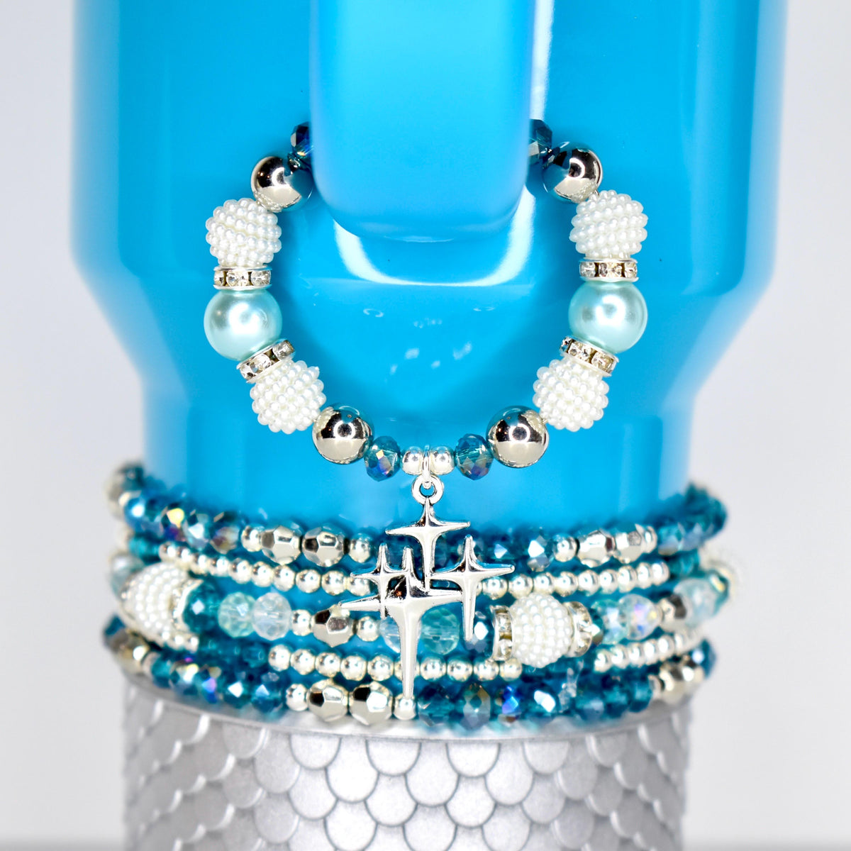 Blue and Silver Bracelet Collection | Handmade Beaded Stretch Bracelets
