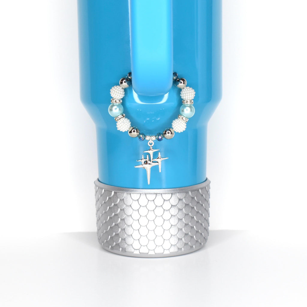 Turquoise Tumbler Handle Charm Bracelet with Silver Sparkling Accent Beads