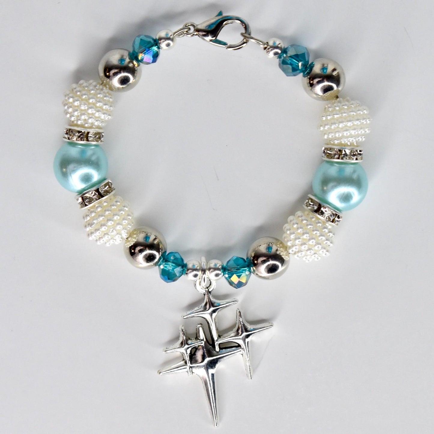 Turquoise Tumbler Handle Charm Bracelet with Silver Sparkling Accent Beads