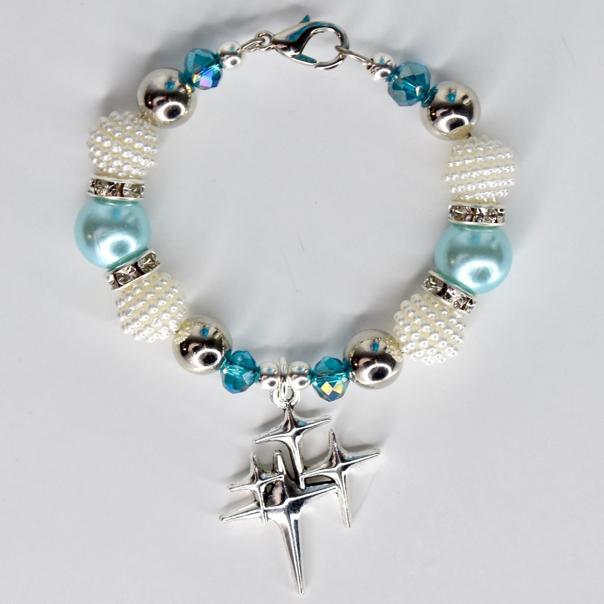 Turquoise Tumbler Handle Charm Bracelet with Silver Sparkling Accent Beads