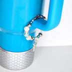 Turquoise Tumbler Handle Charm Bracelet with Silver Sparkling Accent Beads