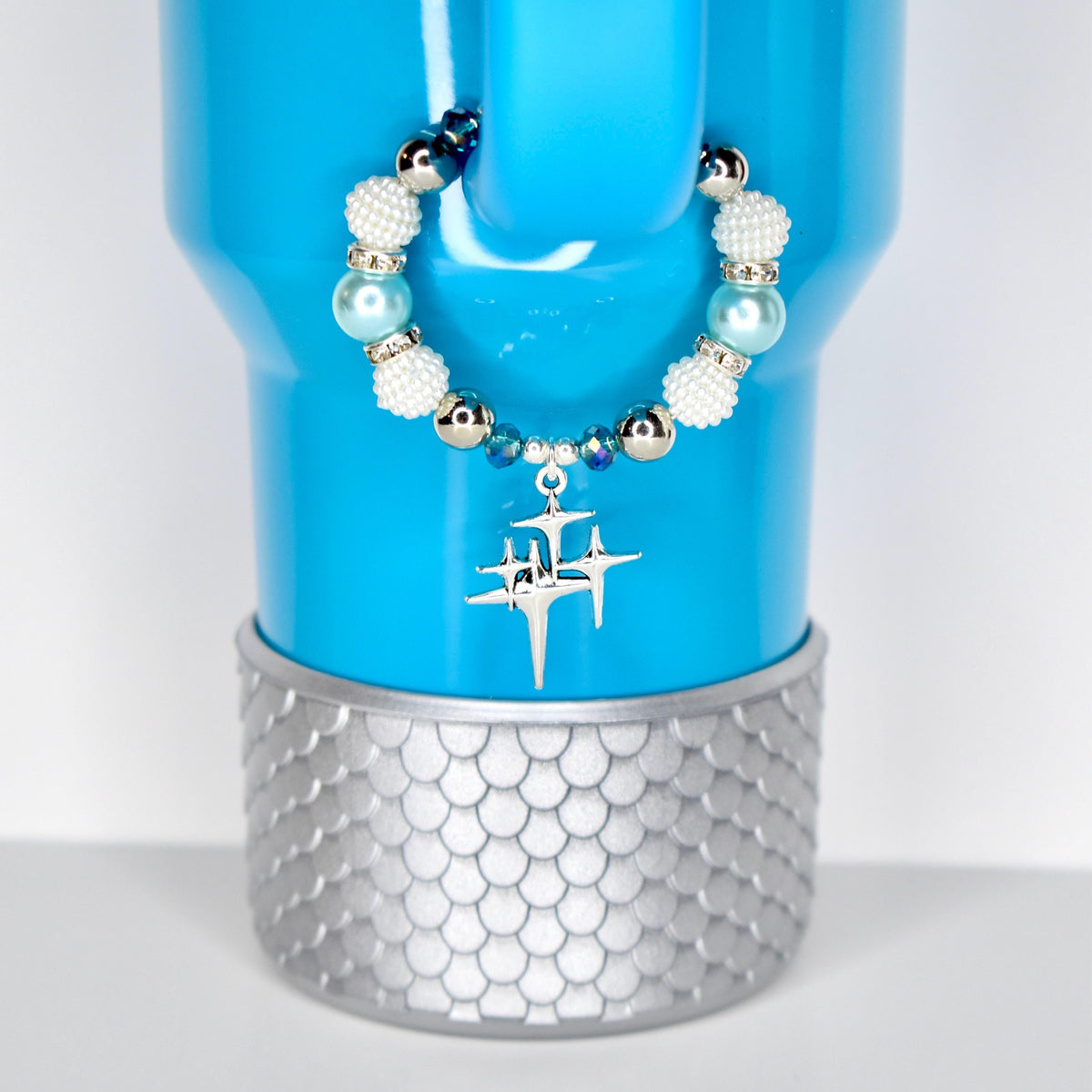 Turquoise Tumbler Handle Charm Bracelet with Silver Sparkling Accent Beads