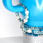 Turquoise Tumbler Handle Charm Bracelet with Silver Sparkling Accent Beads
