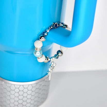 Turquoise Tumbler Handle Charm Bracelet with Silver Sparkling Accent Beads