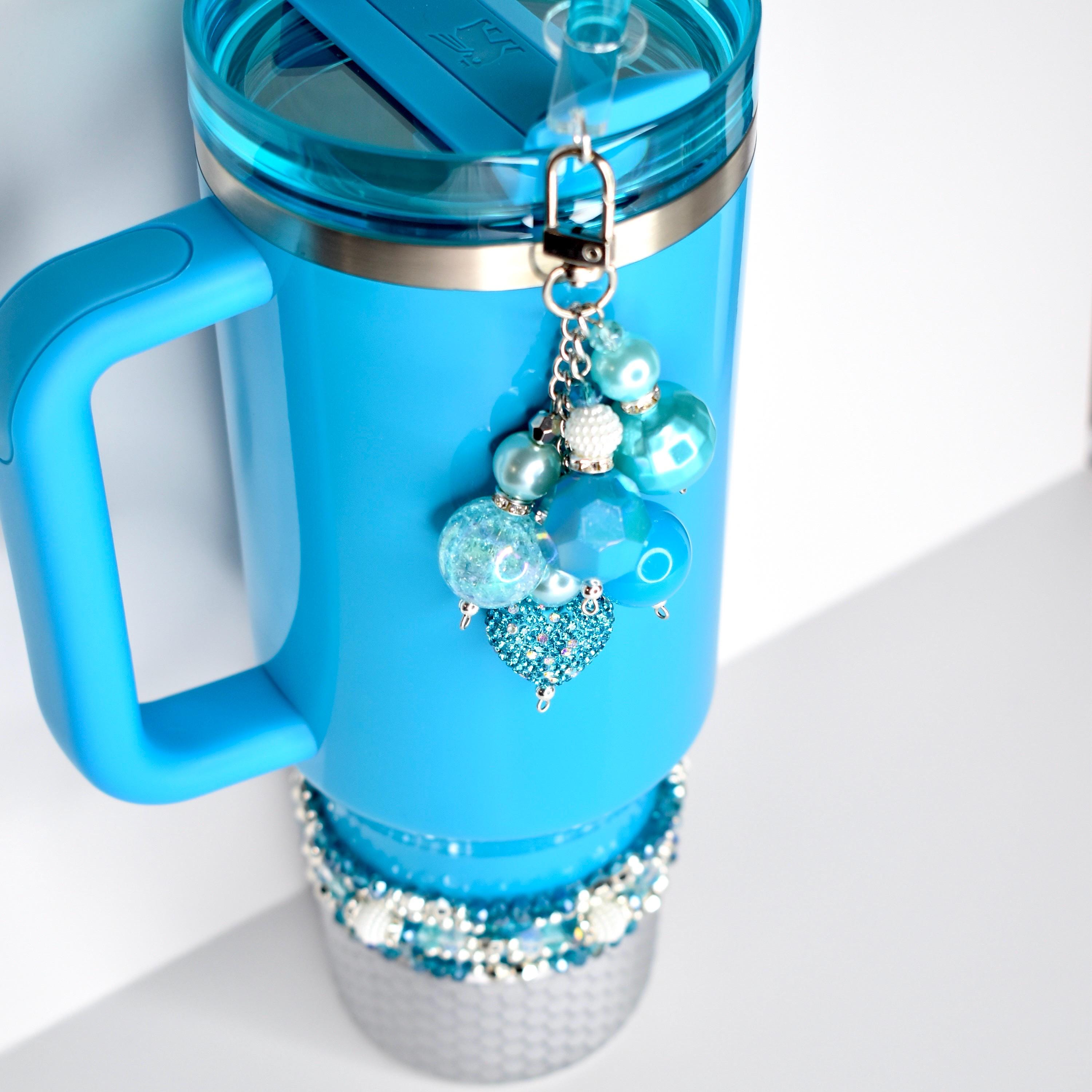 Turquoise Tumbler Straw Charm with Sparkling Accent Beads