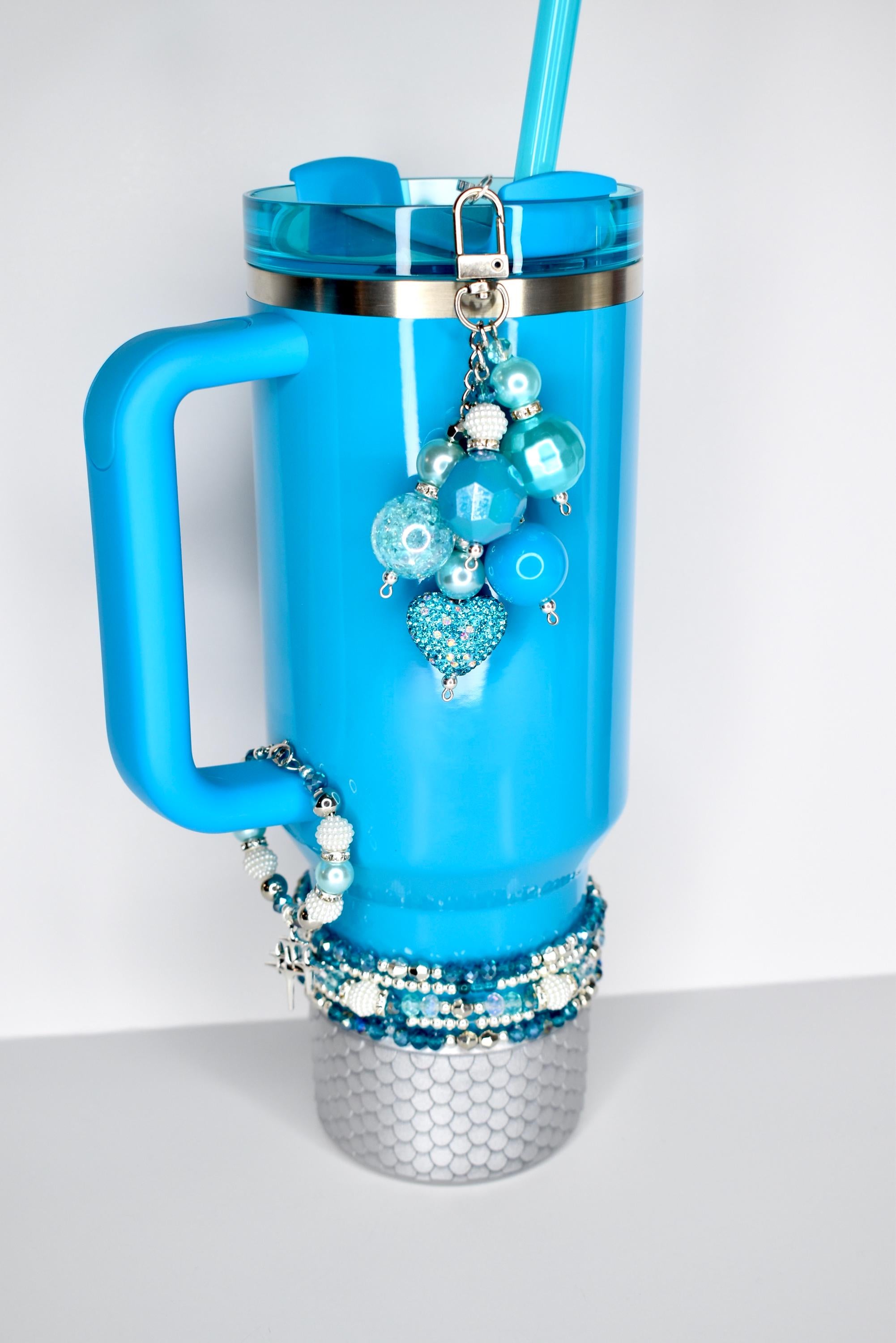 Turquoise Tumbler Straw Charm with Sparkling Accent Beads