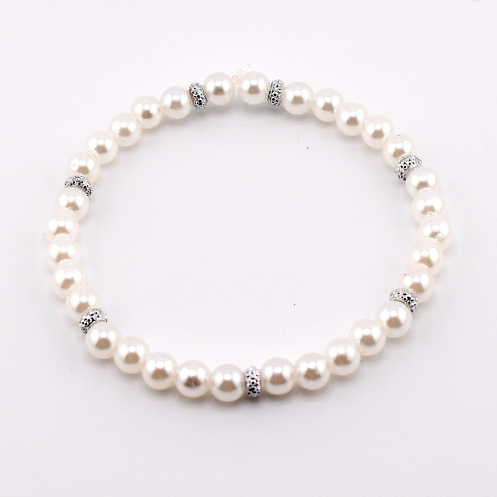 Simple Sparkle Pearl Bracelet | Faux Pearl Beaded Bracelet with Silver Spacers