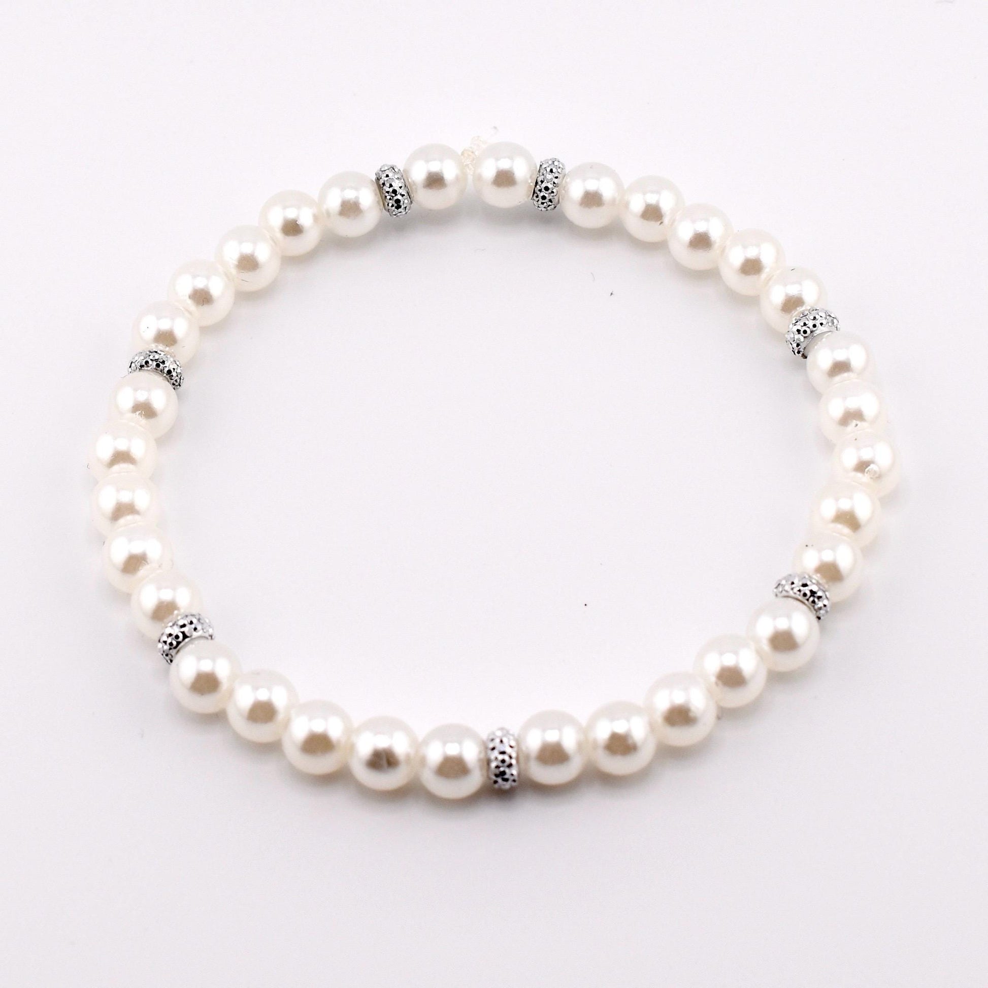 Simple Faux Pearl Beaded Bracelets with Sparkly Spacer Beads