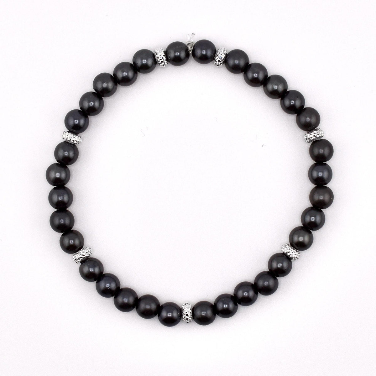 Simple Sparkle Pearl Bracelet | Faux Pearl Beaded Bracelet with Silver Spacers