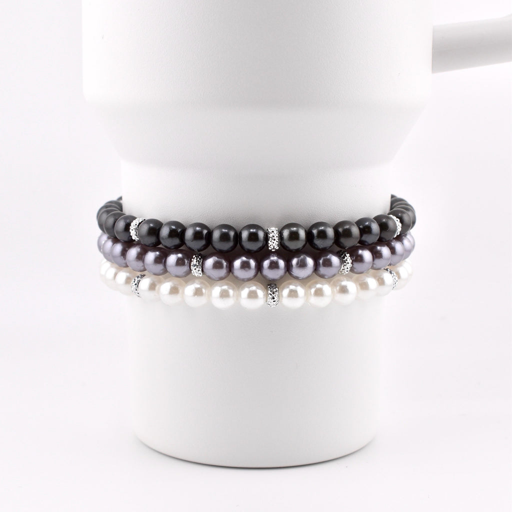 Simple Sparkle Pearl Bracelet | Faux Pearl Beaded Bracelet with Silver Spacers
