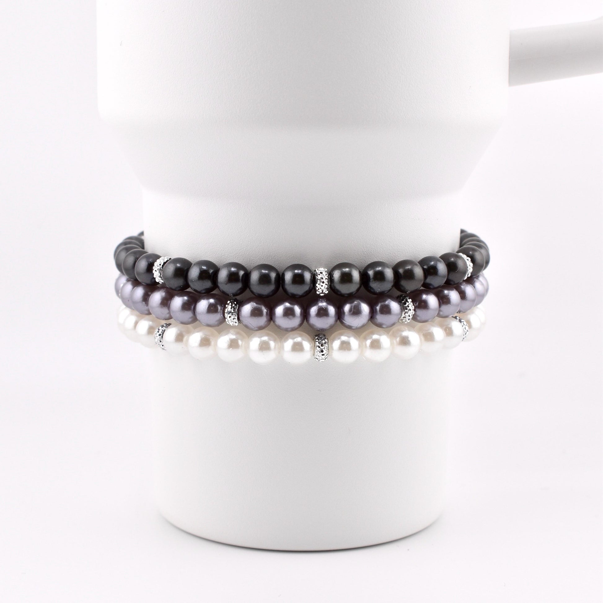 Simple Faux Pearl Beaded Bracelets with Sparkly Spacer Beads