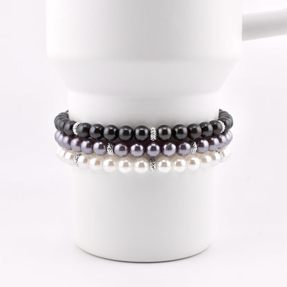 Simple Faux Pearl Beaded Bracelets with Sparkly Spacer Beads