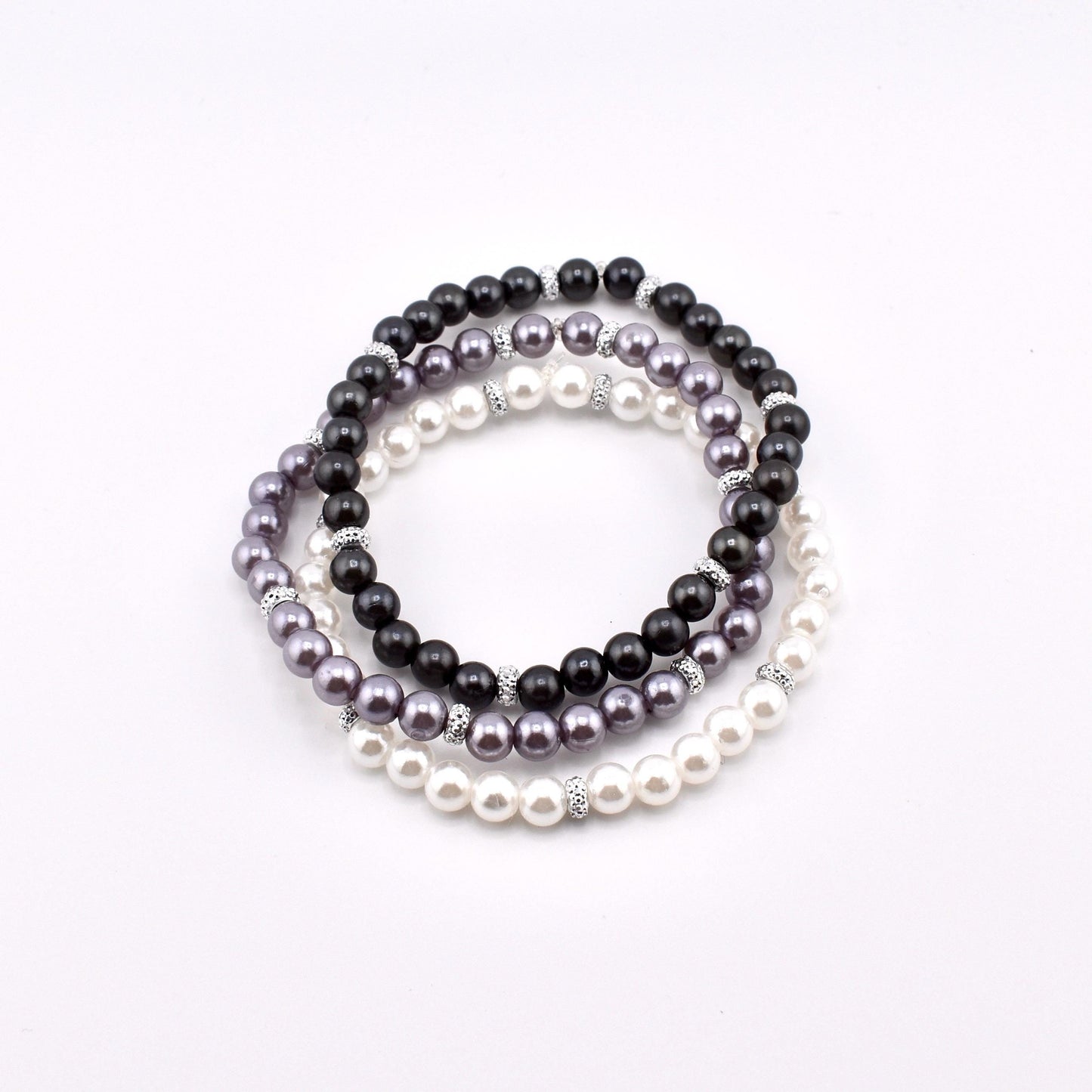 Simple Faux Pearl Beaded Bracelets with Sparkly Spacer Beads