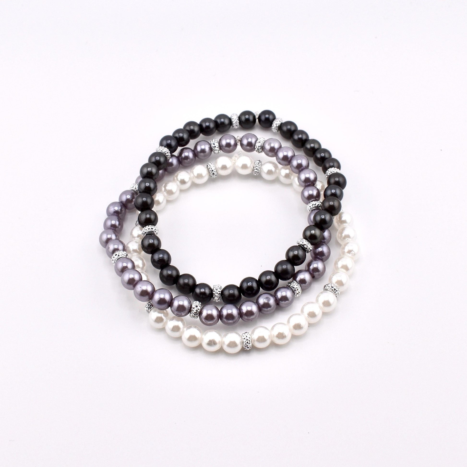 Simple Faux Pearl Beaded Bracelets with Sparkly Spacer Beads