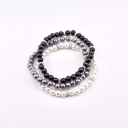 Simple Faux Pearl Beaded Bracelets with Sparkly Spacer Beads