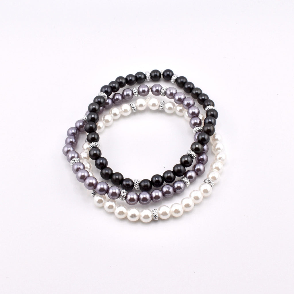 Simple Sparkle Pearl Bracelet | Faux Pearl Beaded Bracelet with Silver Spacers