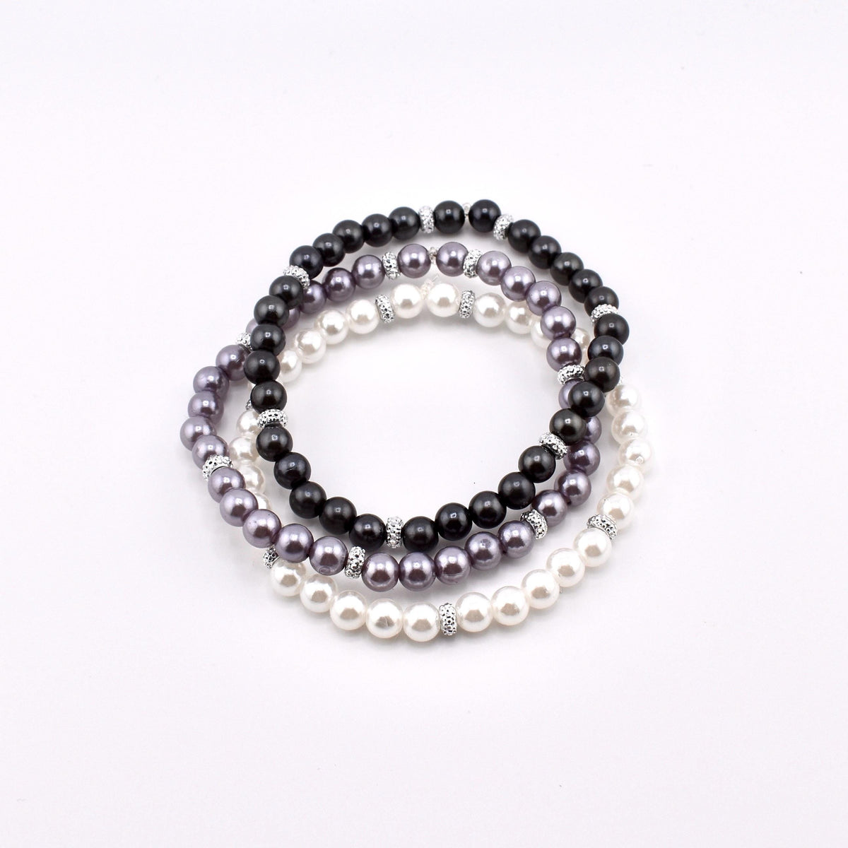 Simple Sparkle Pearl Bracelet | Faux Pearl Beaded Bracelet with Silver Spacers