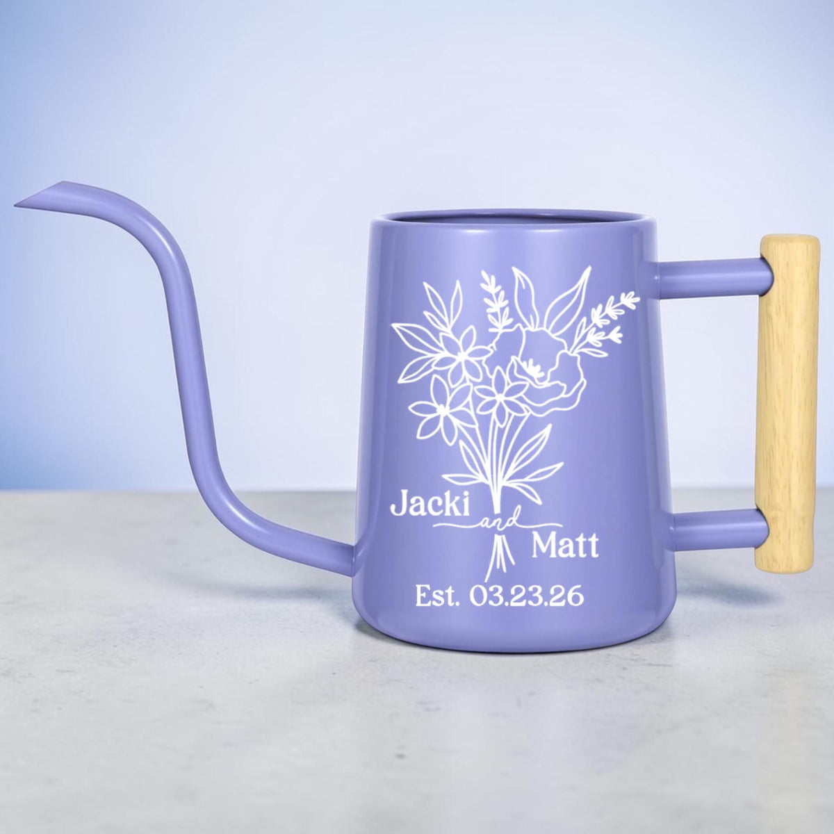 Personalized Watering Can with Floral Design – Customizable Name and Date