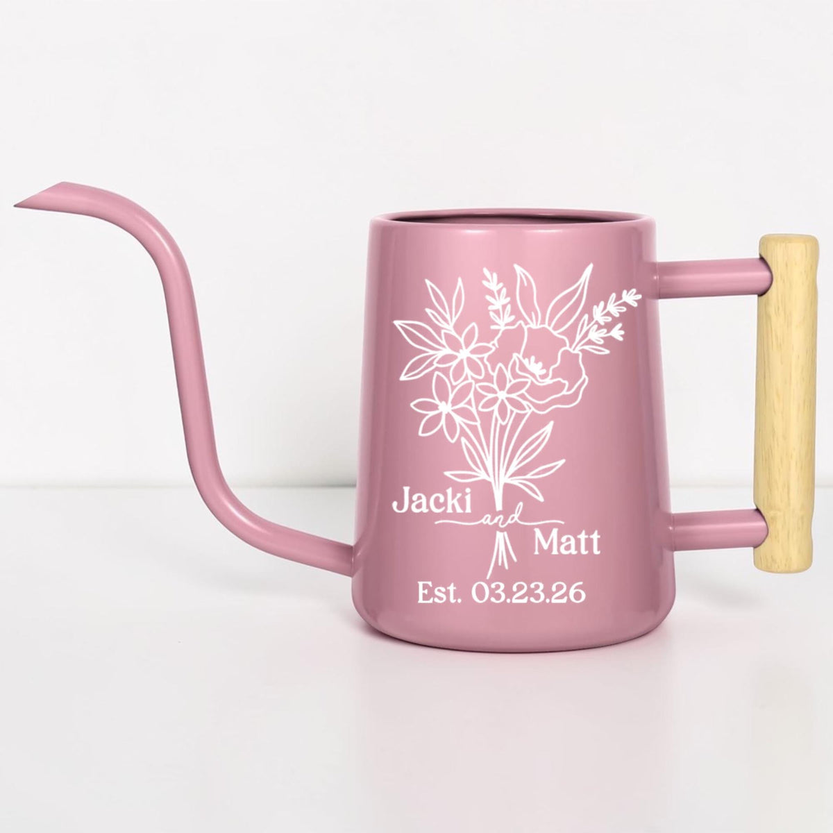 Personalized Watering Can with Floral Design – Customizable Name and Date
