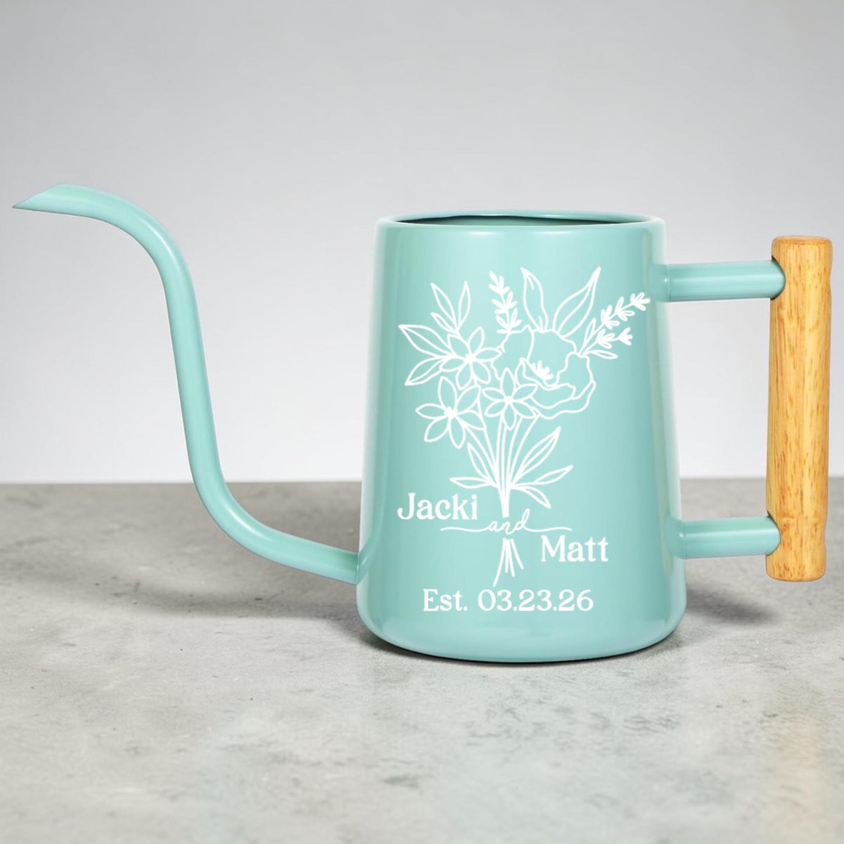 Personalized Watering Can with Floral Design – Customizable Name and Date