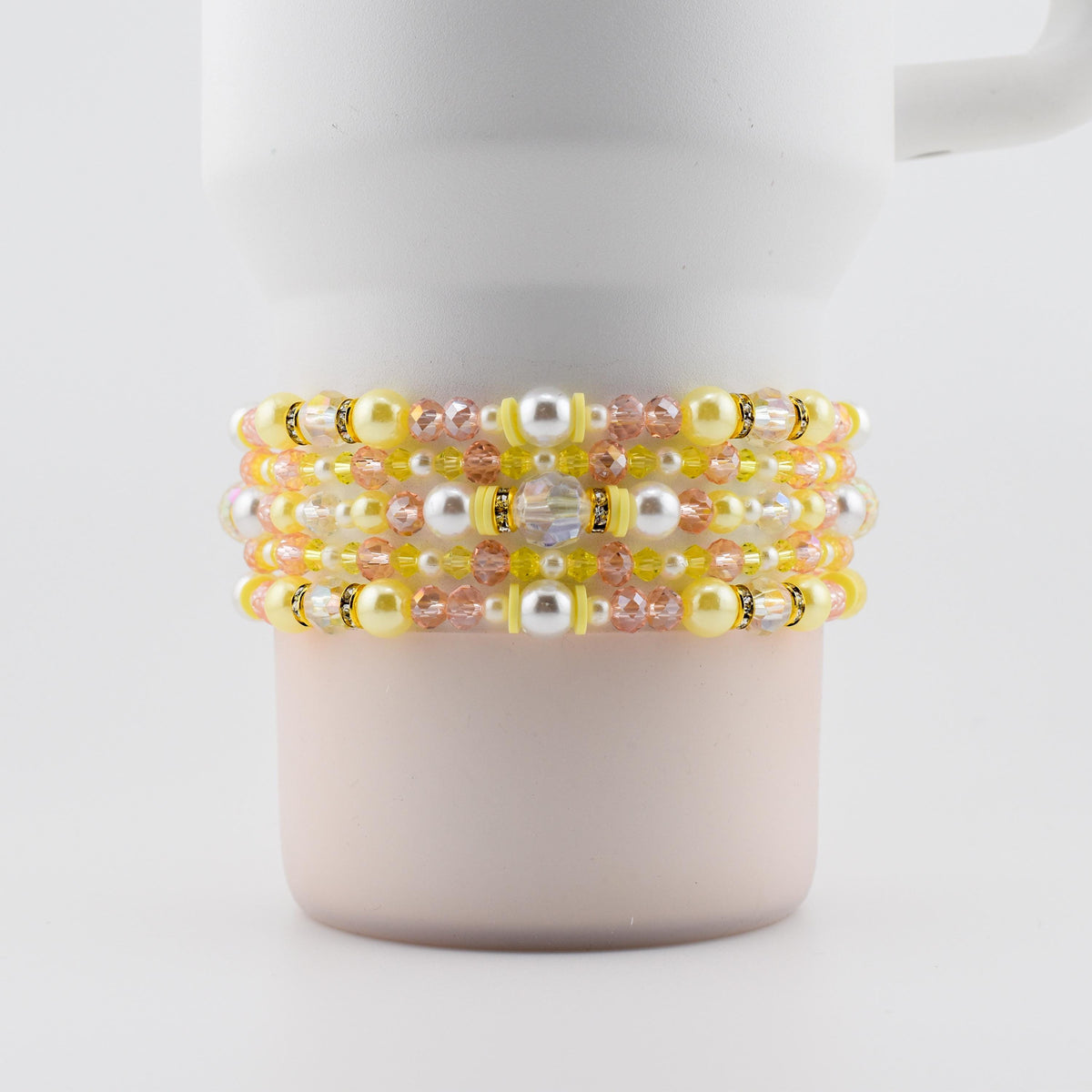Keepsake Bracelet Collection — Yellow Pink and Pearl Beaded Bracelets