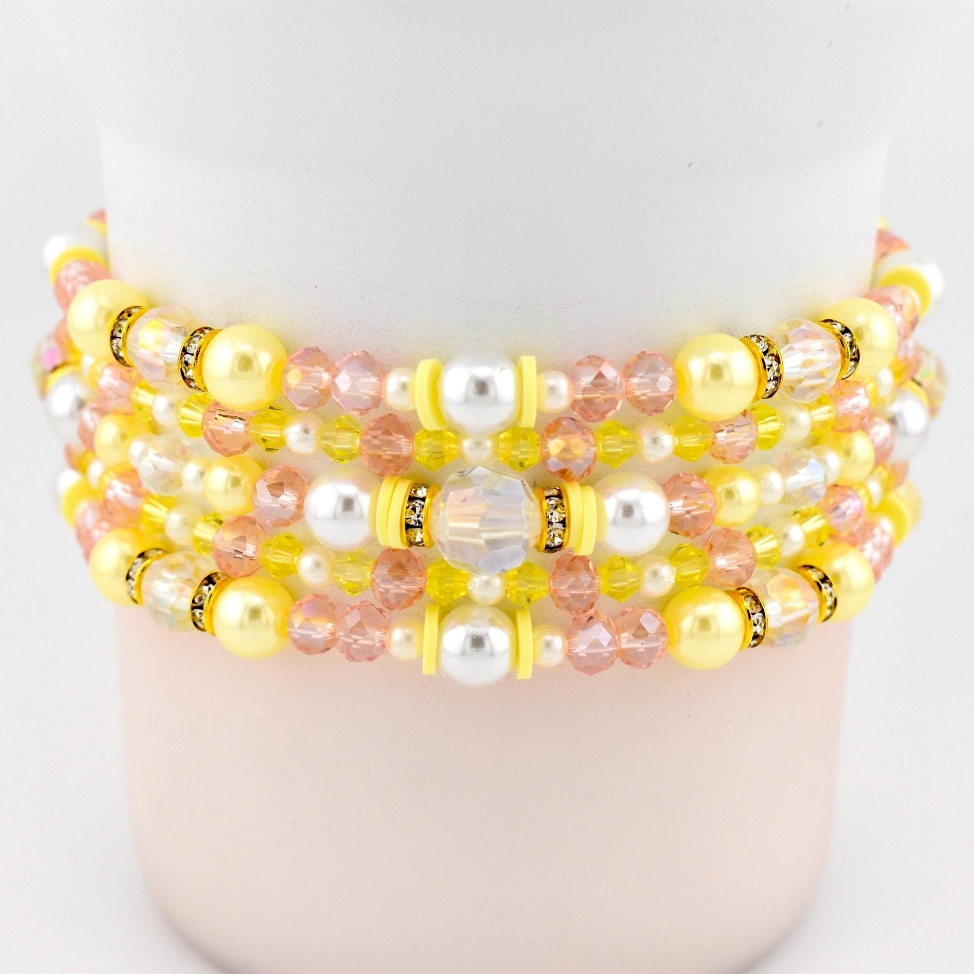 Keepsake Bracelet Collection — Yellow Pink and Pearl Beaded Bracelets