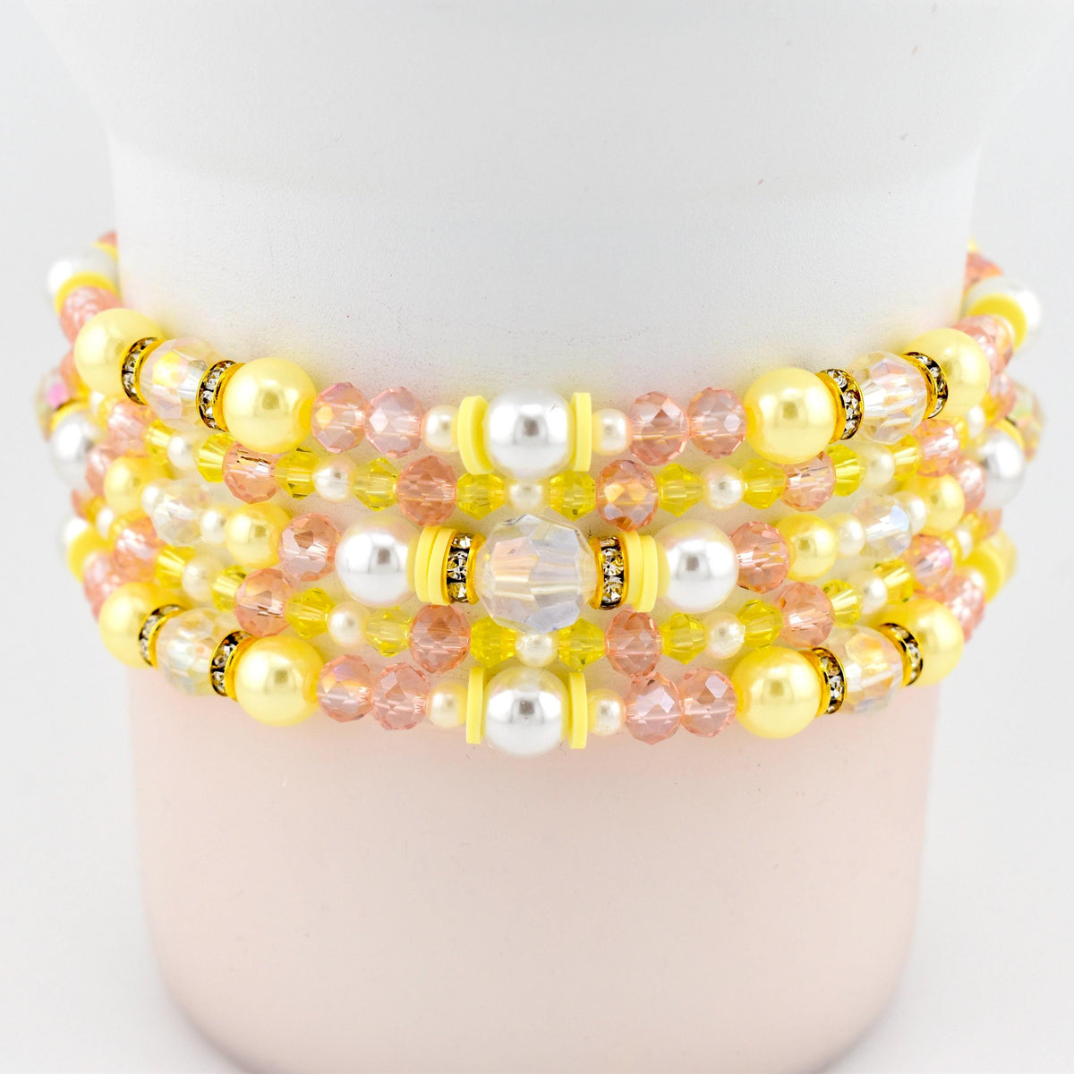 Keepsake Bracelet Collection — Yellow Pink and Pearl Beaded Bracelets