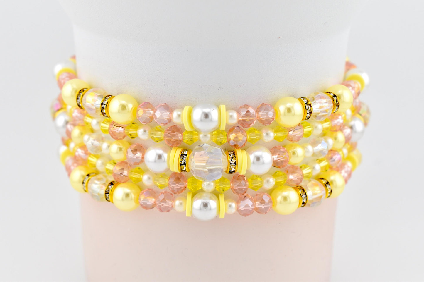Keepsake Bracelet Collection — Yellow Pink and Pearl Beaded Bracelets