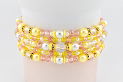 Keepsake Bracelet Collection — Yellow Pink and Pearl Beaded Bracelets