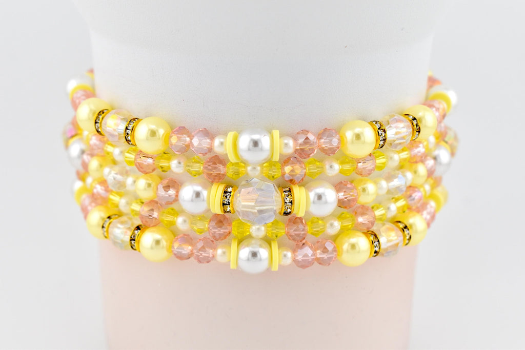 Keepsake Bracelet Collection — Yellow Pink and Pearl Beaded Bracelets