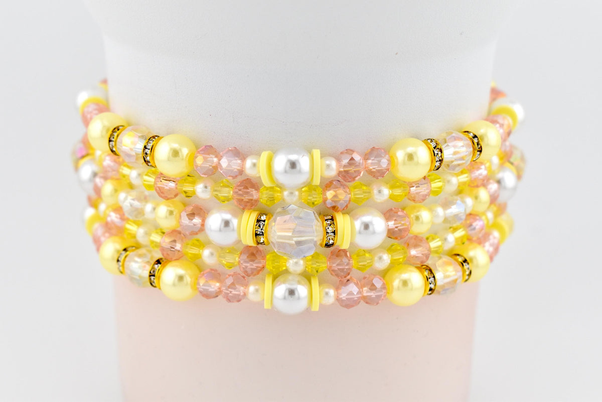 Keepsake Bracelet Collection — Yellow Pink and Pearl Beaded Bracelets