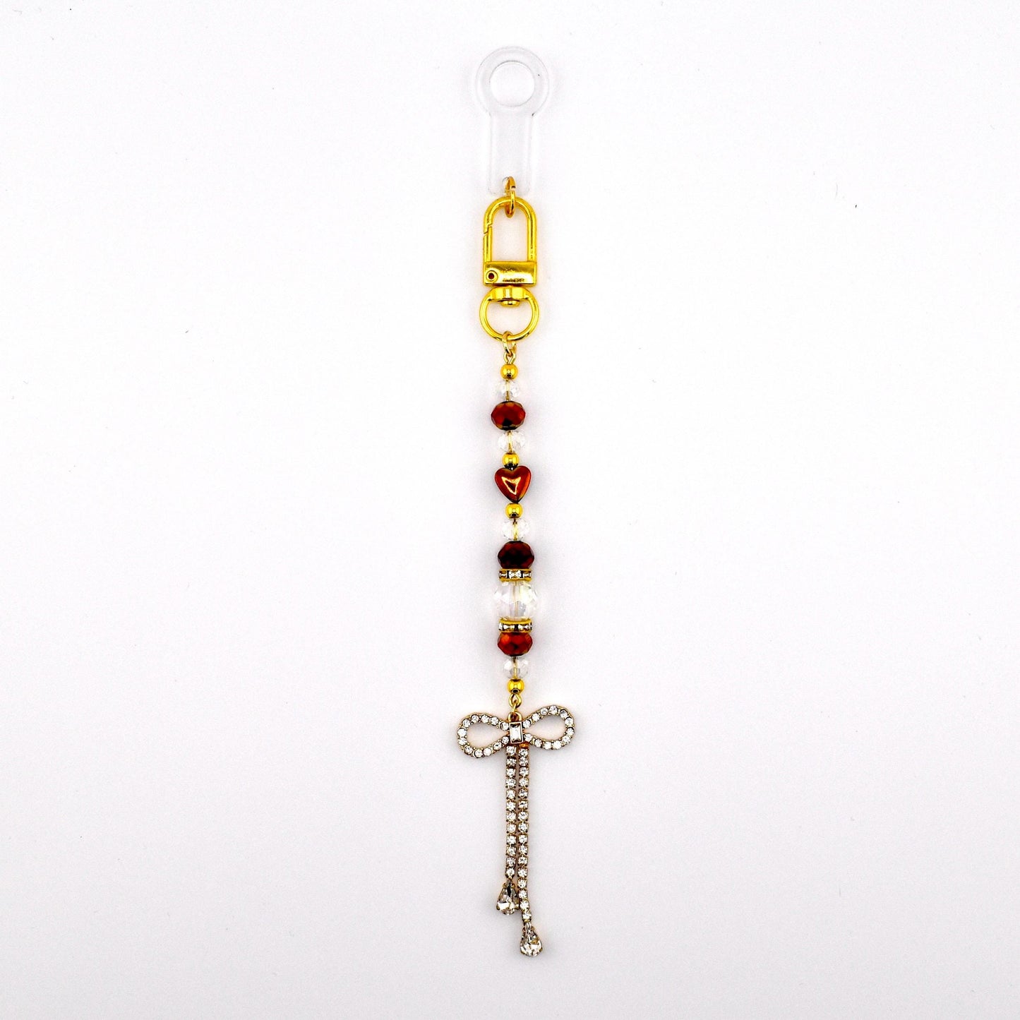 Rhinestone Bow Tumbler Straw Charm with Maroon and Gold Accents