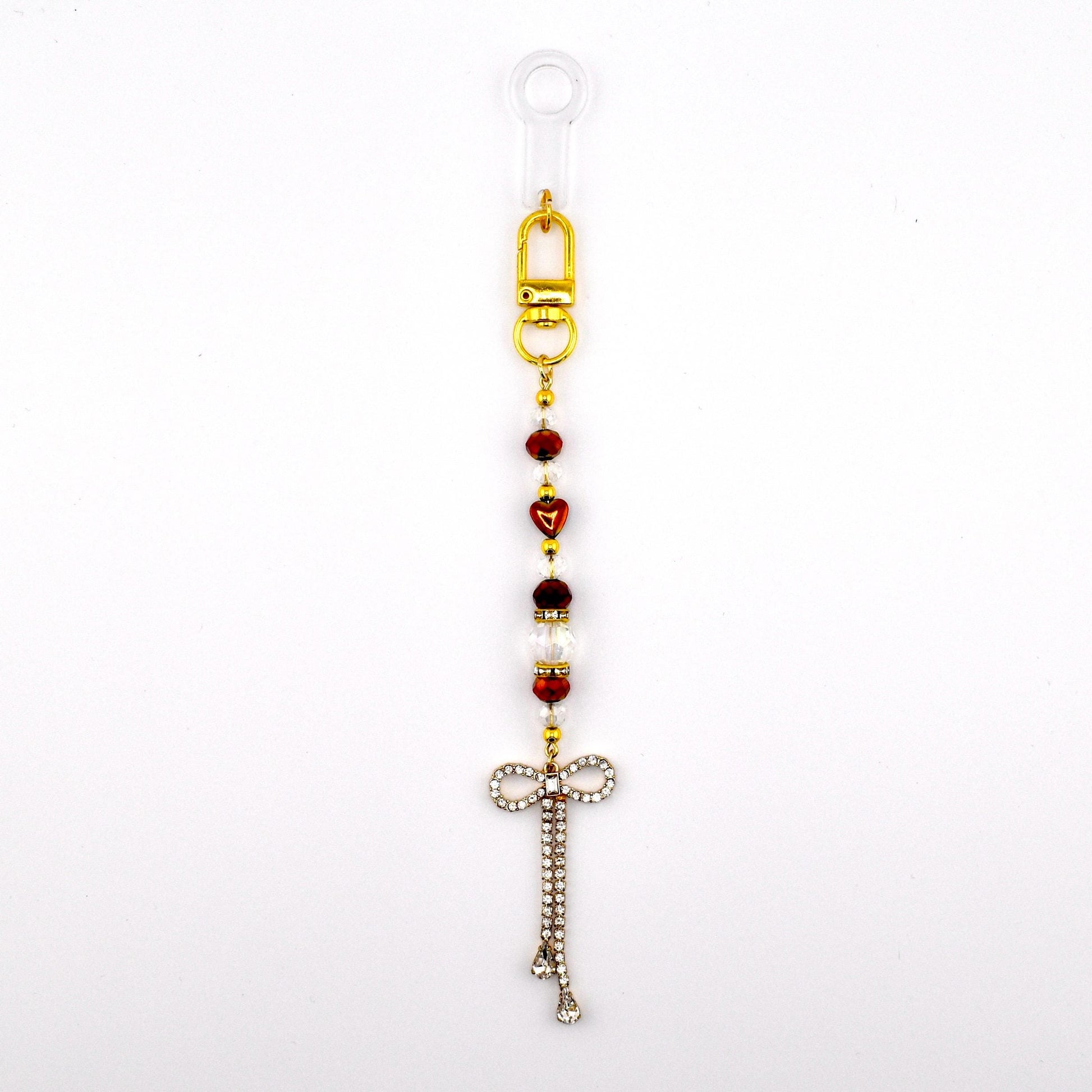 Rhinestone Bow Tumbler Straw Charm with Maroon and Gold Accents