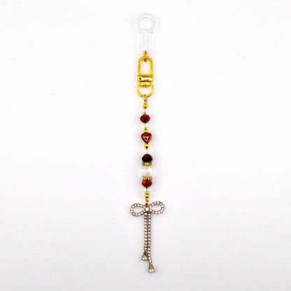Rhinestone Bow Tumbler Straw Charm with Maroon and Gold Accents