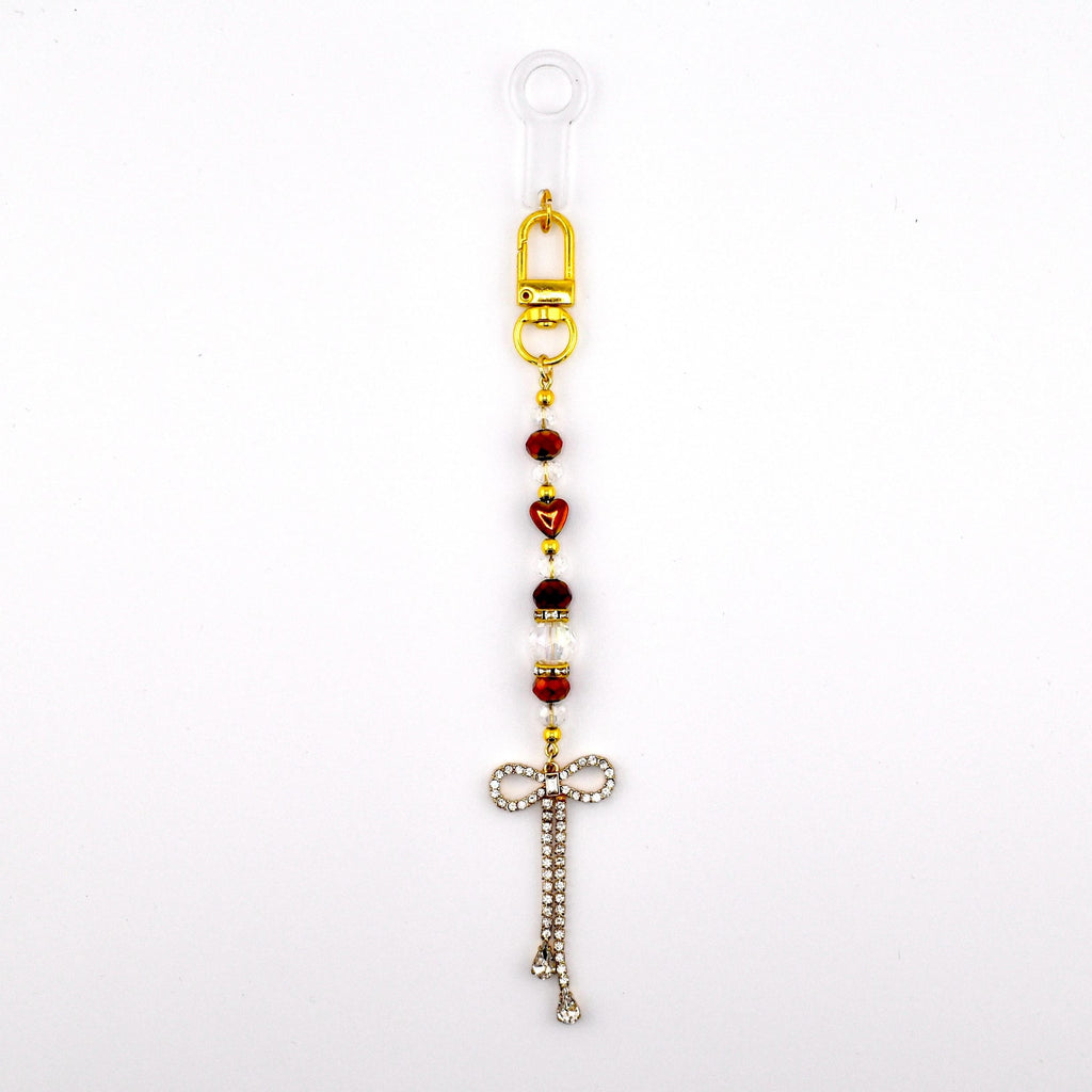 Rhinestone Bow Tumbler Straw Charm with Maroon and Gold Accents