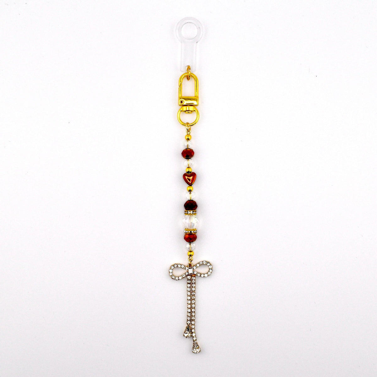 Rhinestone Bow Tumbler Straw Charm with Maroon and Gold Accents