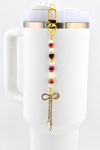 Rhinestone Bow Tumbler Straw Charm with Maroon and Gold Accents