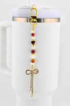 Rhinestone Bow Tumbler Straw Charm with Maroon and Gold Accents