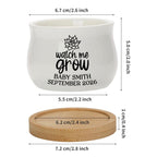 Custom Plant Container Baby Shower Favor Personalized Ceramic Pot Mini Succulent Planter Bamboo Tray Set Watch Me Grow Design White Glazed Finish Special Keepsake Gift Unique Nursery Addition Memory Token Plant Lover Present