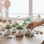 Watch Me Grow Pot Personalized Baby Gift Custom Ceramic Planter Mini Succulent Container Bamboo Tray Set Nursery Decoration Idea Baby Shower Favor Unique Keepsake Gift White Glazed Finish Custom Name Printing Special Memory Token