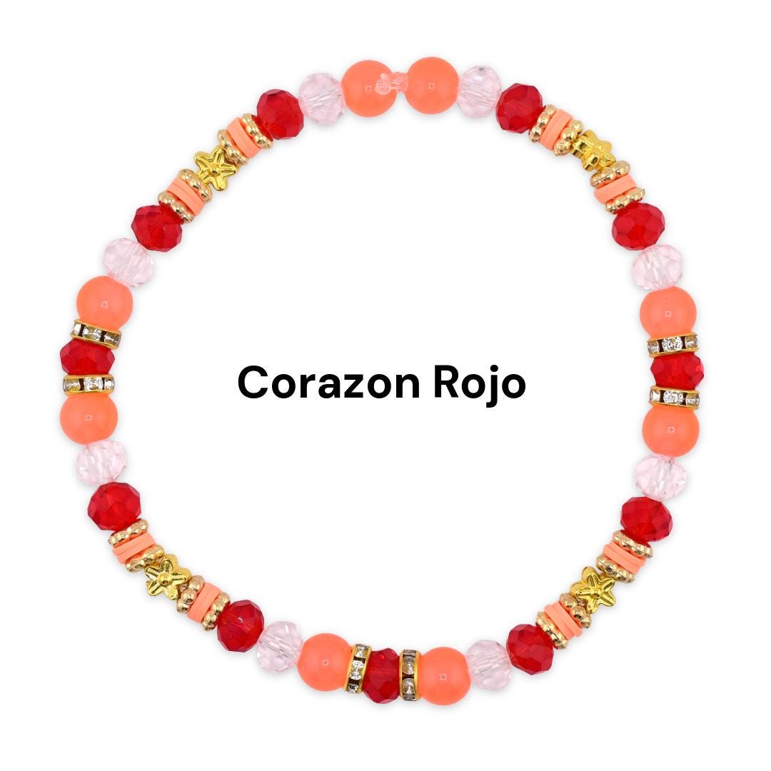Orange Red and Gold Bracelet Collection with Hibiscus Flowers and Shell Charms