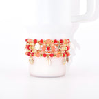 Orange Red and Gold Bracelet Collection with Hibiscus Flowers and Shell Charms