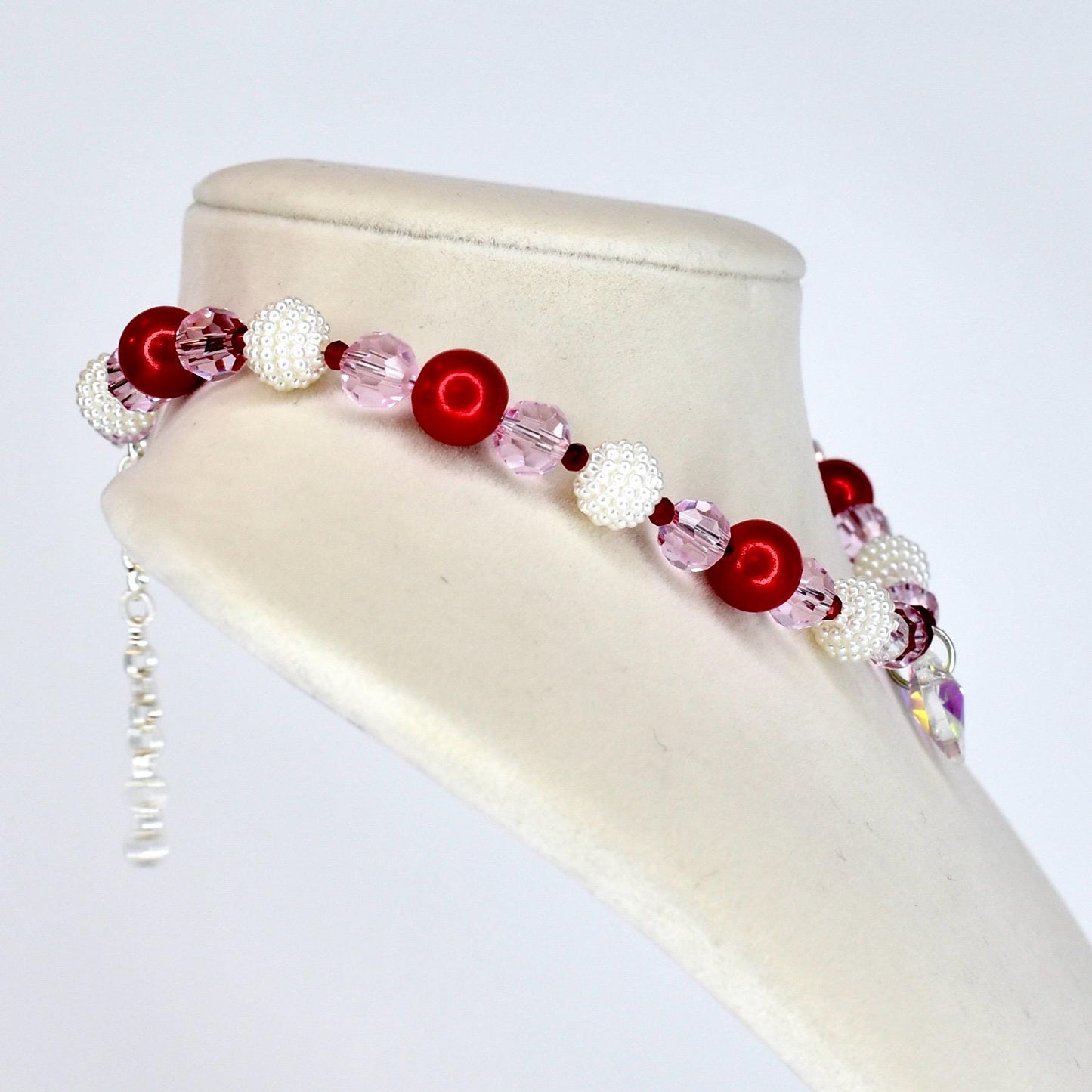 Crystal Heart Necklace | Red Pink Beaded Necklace | Kids & Adult Sizes