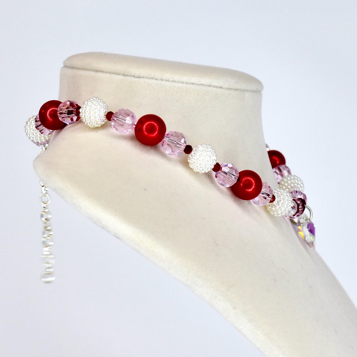 Crystal Heart Necklace | Red Pink Beaded Necklace | Kids & Adult Sizes