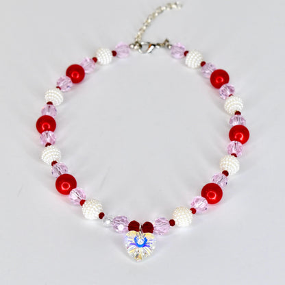 Crystal Heart Necklace | Red Pink Beaded Necklace | Kids & Adult Sizes